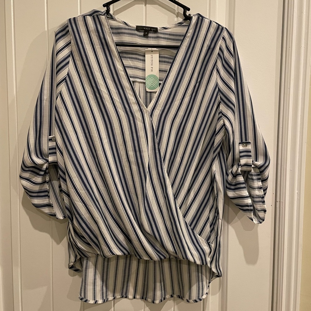 West Kei Navy Stripped Blouse
